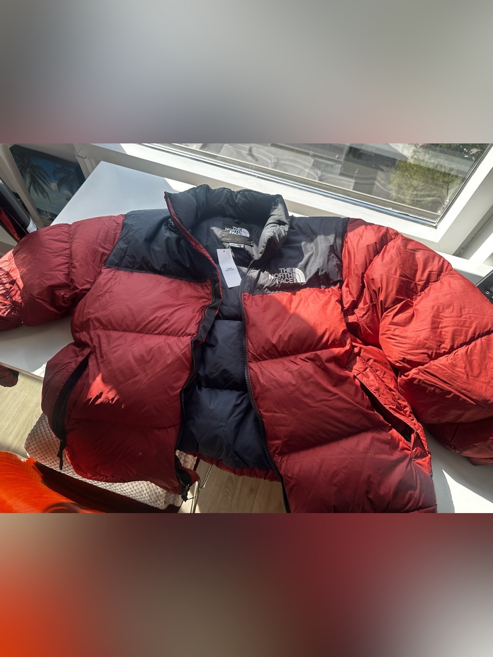 The North Face 700 Burnt Red and Black Blocked Puffer Jacket